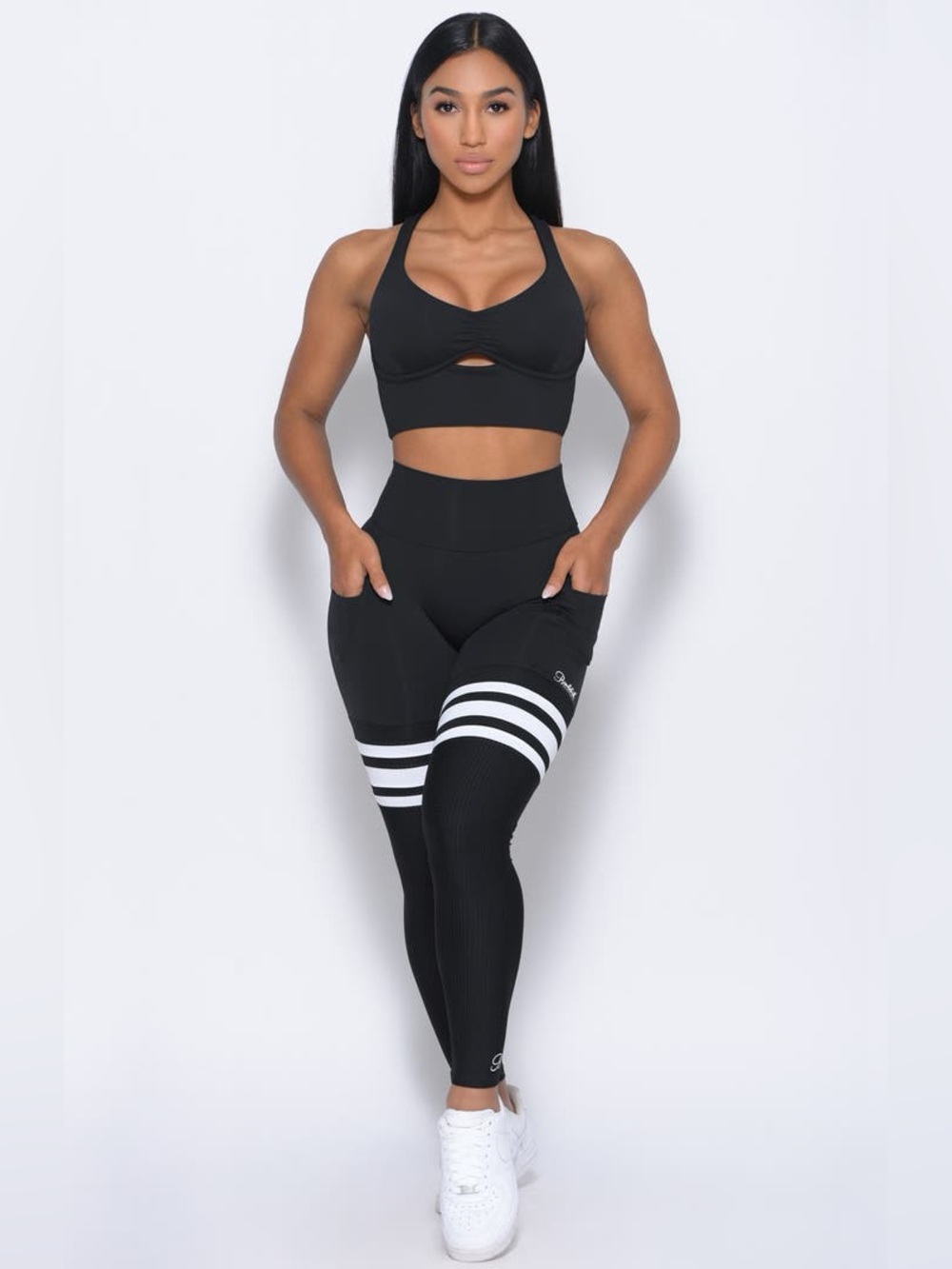 Bombshell Sportswear Black Sports Bra & Scrunch Thigh High Athletic Leggings Set